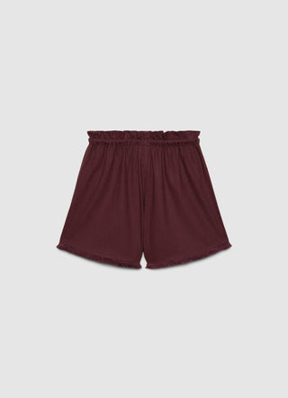 Linen blend shorts with fringed hem