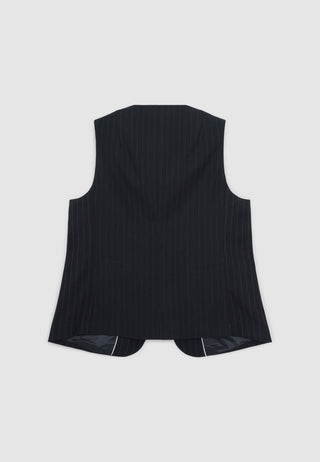 Gilet gessato con abbottonatura alta