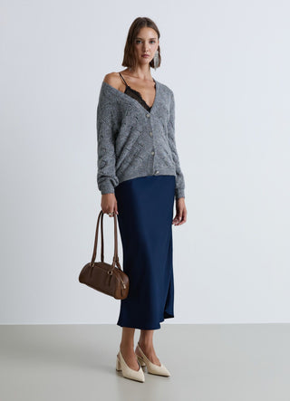 Cardigan traforato con bottoni effetto luccicante