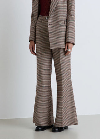 Pantaloni palazzo a quadri con paillettes