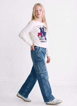 Long denim cargo jeans