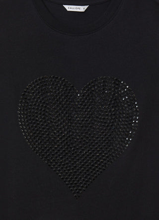 T-shirt con cuore di strass