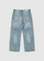 Wide-leg jeans with appliqués and rips