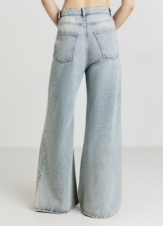 Jeans wide leg effetto sabbiato
