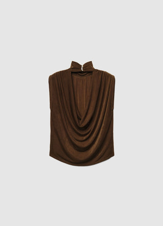 Turtleneck top with draped open back