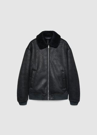 Sheepskin-effect jacket with zip and teddy collar