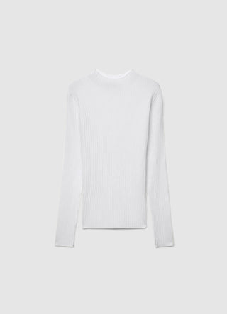T-shirt a manica lunga a costine con collo alto