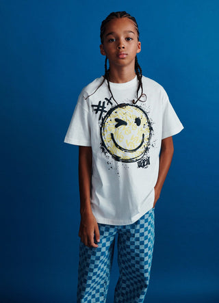 T-shirt oversize z nadrukiem uśmiechu