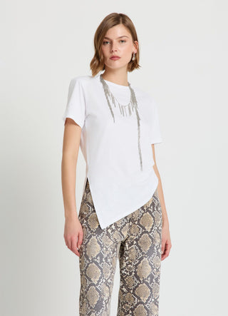 T-shirt with side ruching and asymmetric hem