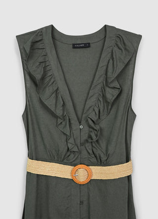 Abito chemisier con frill e cintura