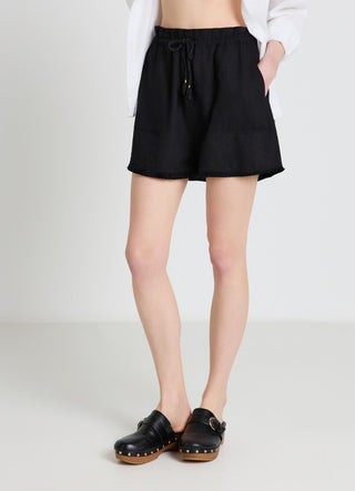 Shorts misto lino con frange in fondo