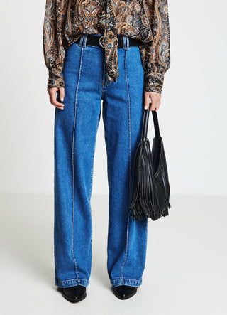 Jeans wide leg con cuciture in rilievo