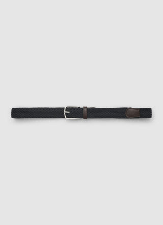 Braided tape belt with buckle and leather details