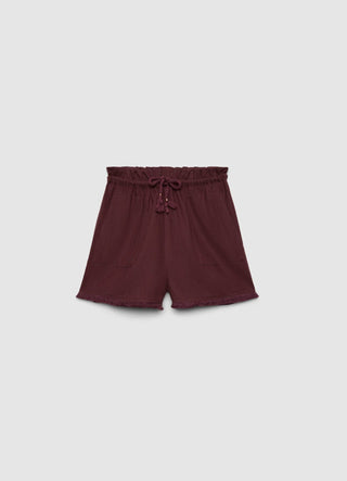 Linen blend shorts with fringed hem
