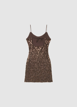 Vestito corto con paillettes e schiena scoperta