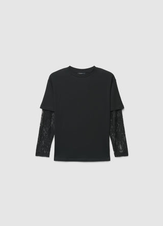 T-shirt con maniche in pizzo