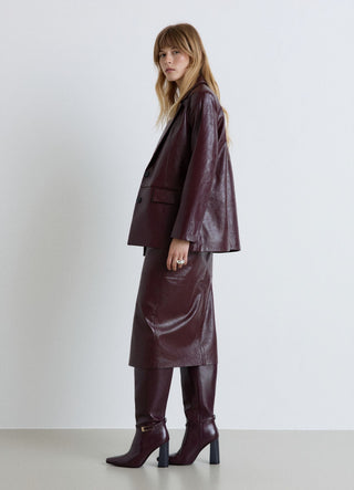 Veste unie à simple boutonnage effet similicuir brillant