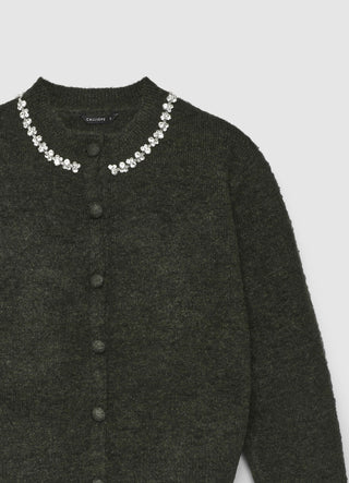 Cardigan con colletto gioiello e bottoni