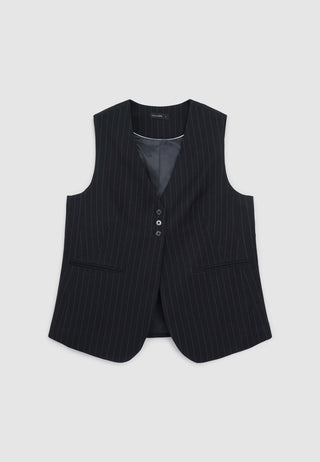 Gilet gessato con abbottonatura alta
