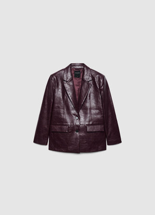 Veste unie à simple boutonnage effet similicuir brillant