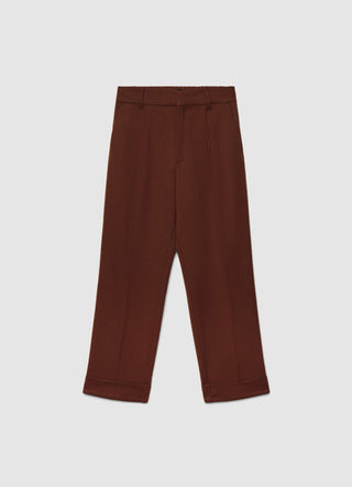 Pantaloni straight con vita elasticizzata e risvolto