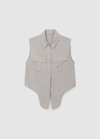 Linen-blend sleeveless shirt with knot