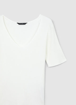 Ribbed V-neck T-shirt