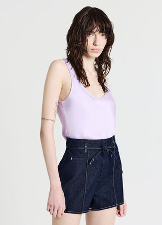Pantaloncini denim cuciture a contrasto