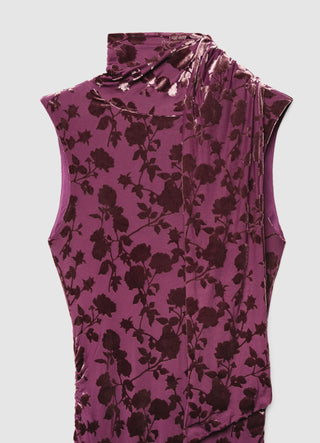 Langes, drapiertes Devoré-Blumenkleid
