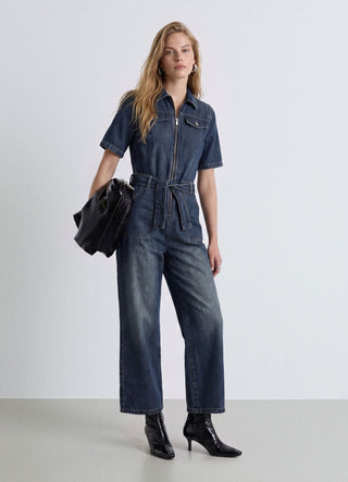 Zip-up jumpsuit with belt