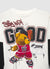 T-shirt over con stampa orso e scritte