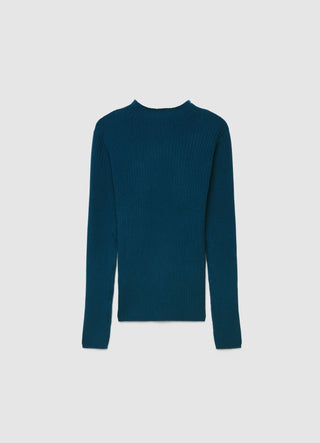 Long-sleeved ribbed T-shirt with a high collar