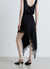 Asymmetric faux satin skirt with lace details