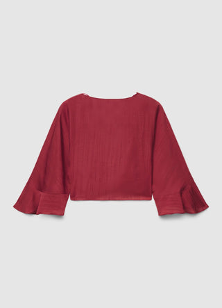 Bluse mit Knoten und Volants