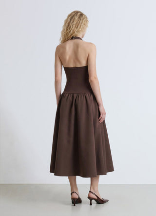 Solid colour long halter dress