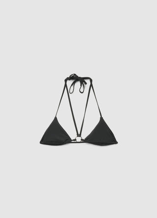 Embossed triangle bikini bra with string tie