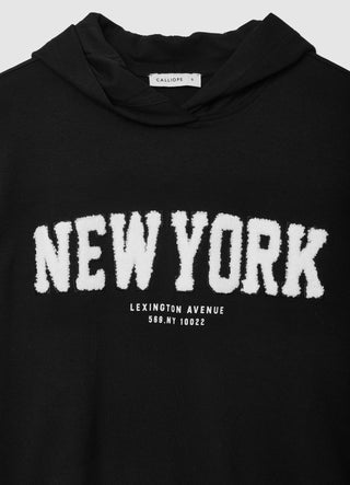 Felpa cappuccio scritta New York