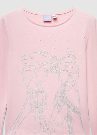 Frozen print T-shirt with plush-effect cuffs