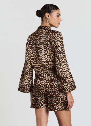 Camicia kimono simil satin fantasia animalier