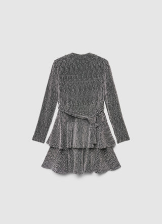Kleid mit Volants und glänzendem Gürtel