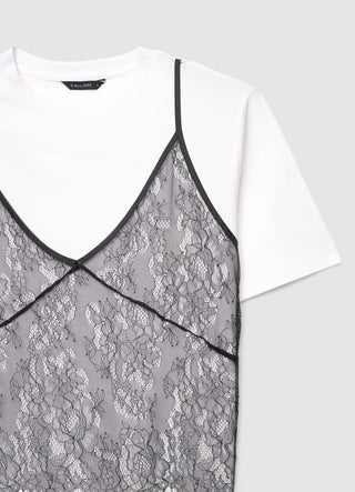 T-shirt con top in pizzo sovrapposto