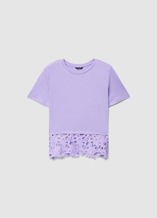 T-shirt con fondo in sangallo