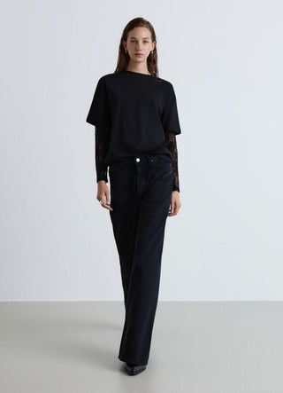 T-shirt con maniche in pizzo