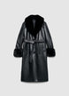 Langer Trenchcoat mit Gürtel und Kunstpelzkragen - XS
