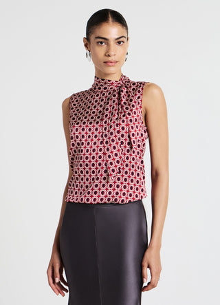 Top simil satin smanicato fantasia