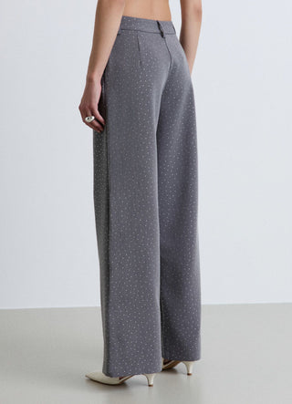 Pantaloni palazzo con strass allover