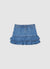 Denim mini skirt with ruffles and rhinestones
