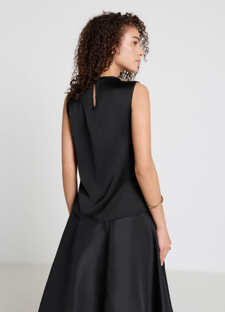 Asymmetric faux satin top with buckle