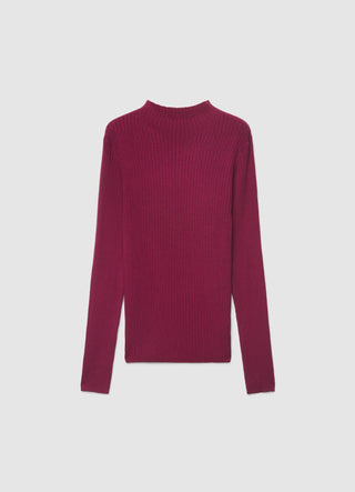 T-shirt a manica lunga a costine con collo alto