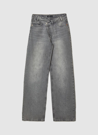 Wide-Leg-Jeans mit asymmetrischer Blende